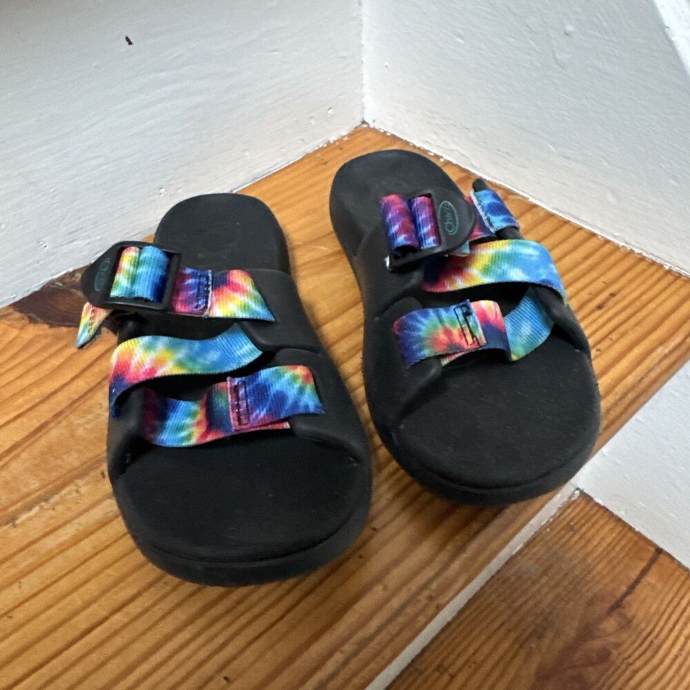 Chaco Chillos Sandals Kid’s 2 Black Rainbow Slides Sport Outdoor Summer Shoes